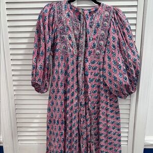 Marea Pink and Blue Casual Bishop Sleeve Dress